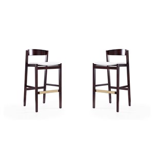 Manhattan Comfort Klismos 2-Pack Ivory and Dark Walnut Bar Height (27-in to 35-in) Upholstered Bar Stool