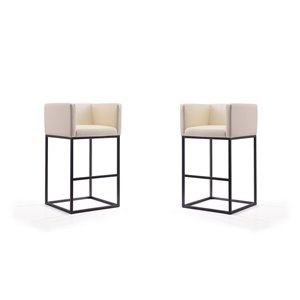 Manhattan Comfort Embassy 2-Pack Cream and Black Bar Height (27-in to 35-in) Upholstered Bar Stool