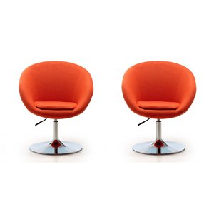 Manhattan Comfort Set of 2 Hopper Modern Orange And Polished Chrome Wool Accent Chair