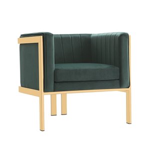 Manhattan Comfort 1 Paramount Modern Forest Green and Polished Brass Velvet Accent Chair