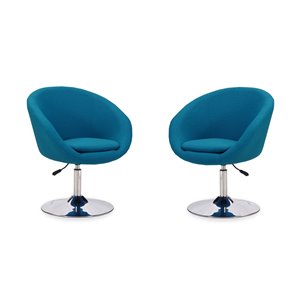Manhattan Comfort Set of 2 Hopper Modern Blue And Polished Chrome Wool Accent Chair