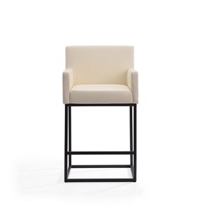 Manhattan Comfort Ambassador Cream and Black Counter Height (22-in to 26-in) Upholstered Bar Stool