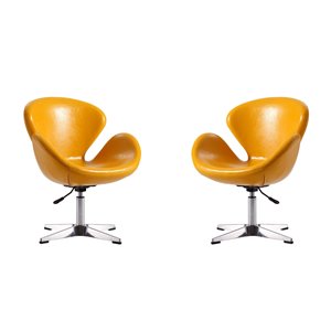 Manhattan Comfort Set of 2 Raspberry Modern Yellow And Polished Chrome Faux Leather Accent Chair