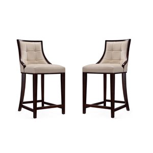 Manhattan Comfort Fifth 2-Pack Cream and Dark Walnut Counter Height (22-in to 26-in) Upholstered Bar Stool