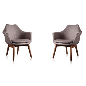 Manhattan Comfort Set of 2 Cronkite Midcentury Grey And Walnut Twill Accent Chair