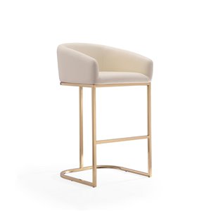 Manhattan Comfort Louvre Cream and Titanium Gold Bar Height (27-in to 35-in) Upholstered Bar Stool