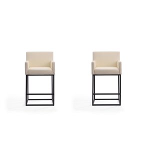 Manhattan Comfort Ambassador 2-Pack Cream and Black Counter Height (22-in to 26-in) Upholstered Bar Stool