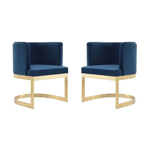 Manhattan Comfort Aura Contemporary Velvet Upholstered Arm Chair with Metal Frame - Set of 2