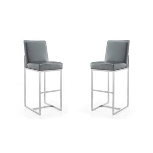 Manhattan Comfort Element 2-Pack Graphite and Polished Chrome Bar Height (27-in to 35-in) Upholstered Bar Stool