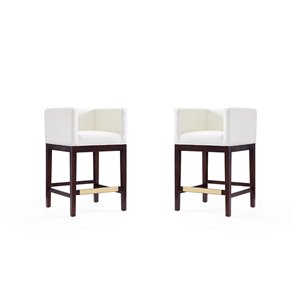 Manhattan Comfort Kingsley 2-Pack Ivory and Dark Walnut Counter Height (22-in to 26-in) Upholstered Bar Stool