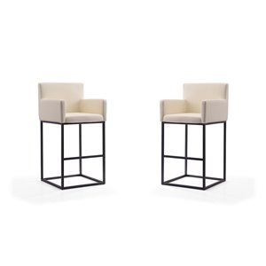 Manhattan Comfort Ambassador 2-Pack Cream and Black Bar Height (27-in to 35-in) Upholstered Bar Stool