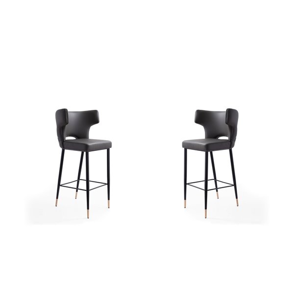 Manhattan Comfort Holguin 2-Pack Grey, Black and Gold Bar Height (27-in to 35-in) Upholstered Bar Stool