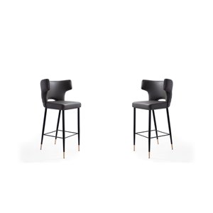 Manhattan Comfort Holguin 2-Pack Grey, Black and Gold Bar Height (27-in to 35-in) Upholstered Bar Stool