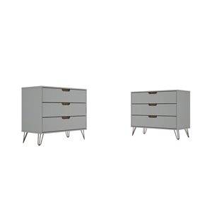 Manhattan Comfort Rockefeller Natural and Off-White 6-Drawer Dressers - Set of 2