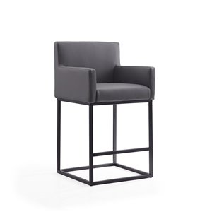 Manhattan Comfort Ambassador Grey and Black Counter Height (22-in to 26-in) Upholstered Bar Stool