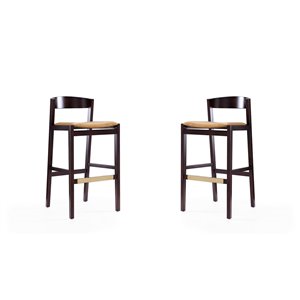 Manhattan Comfort Klismos 2-Pack Camel and Dark Walnut Bar Height (27-in to 35-in) Upholstered Bar Stool
