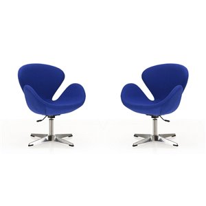 Manhattan Comfort Set of 2 Raspberry Modern Blue And Polished Chrome Wool Accent Chair