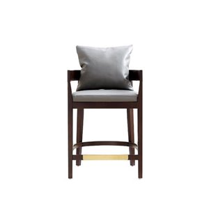 Manhattan Comfort Ritz Grey and Dark Walnut Counter Height (22-in to 26-in) Upholstered Bar Stool