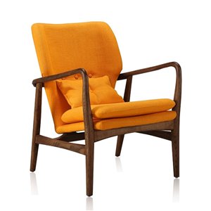 Manhattan Comfort 1 Bradley Midcentury Yellow and Walnut Linen Accent Chair