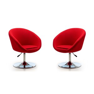 Manhattan Comfort Set of 2 Hopper Modern Red And Polished Chrome Wool Accent Chair