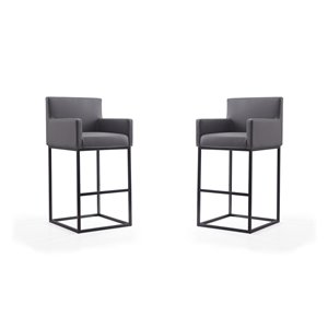 Tabouret de bar rembourré Ambassador gris et noir à hauteur de bar (27 po à 35 po) par Manhattan Comfort, 2 pièces