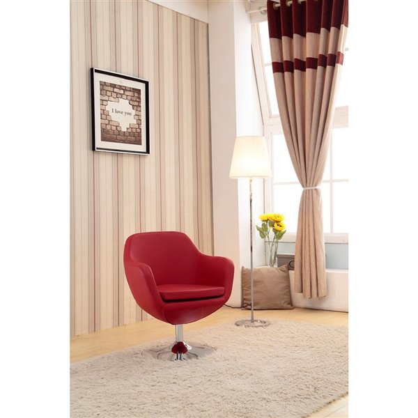 Chaise pivotante Caisson en chrome poli et en similicuir rouge de Manhattan Comfort