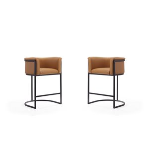 Manhattan Comfort Cosmopolitan 2-Pack Camel and Black Counter Height (22-in to 26-in) Upholstered Bar Stool