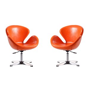 Manhattan Comfort Set of 2 Raspberry Modern Tangerine And Polished Chrome Faux Leather Accent Chair
