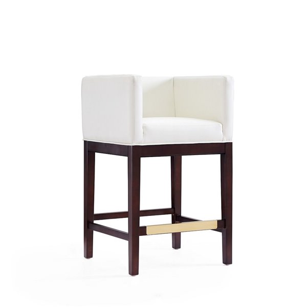 Manhattan Comfort Kingsley Ivory and Dark Walnut Counter Height (22-in to 26-in) Upholstered Bar Stool