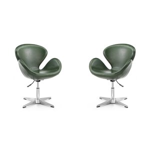 Manhattan Comfort Set of 2 Raspberry Modern Forest Green And Polished Chrome Faux Leather Accent Chair