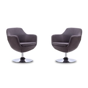 Manhattan Comfort Set of 2 Caisson Midcentury Grey And Polished Chrome Twill Accent Chair