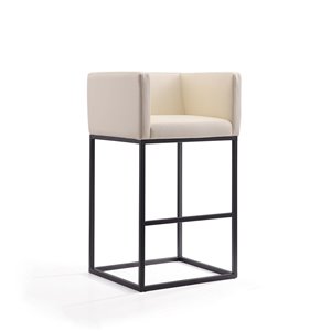 Manhattan Comfort Embassy Cream and Black Bar Height (27-in to 35-in) Upholstered Bar Stool