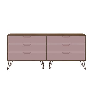 Manhattan Comfort Rockefeller Natural and Pink 6-Drawer Double Dresser