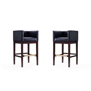 Manhattan Comfort Kingsley 2-Pack Black and Dark Walnut Bar Height (27-in to 35-in) Upholstered Bar Stool