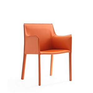 Manhattan Comfort Paris Contemporary Genuine Leather Upholstered Arm Chair (Metal Frame)