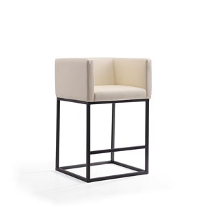 Manhattan Comfort Embassy Cream and Black Counter Height (22-in to 26-in) Upholstered Bar Stool