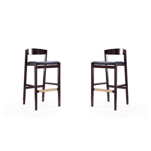 Manhattan Comfort Klismos 2-Pack Black and Dark Walnut Bar Height (27-in to 35-in) Upholstered Bar Stool