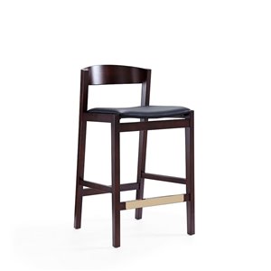 Manhattan Comfort Klismos Black and Dark Walnut Counter Height (22-in to 26-in) Upholstered Bar Stool