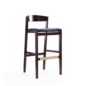 Manhattan Comfort Klismos Black and Dark Walnut Bar Height (27-in to 35-in) Upholstered Bar Stool