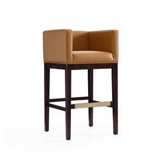 Manhattan Comfort Kingsley Camel and Dark Walnut Bar Height (27-in to 35-in) Upholstered Bar Stool