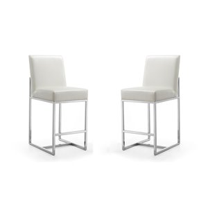 Manhattan Comfort Element 2-Pack Pearl White and Polished Chrome Counter Height (22-in to 26-in) Upholstered Bar Stool