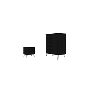 Manhattan Comfort Rockefeller Black 7-Drawer Dressers - Set of 2