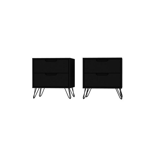 Manhattan Comfort Rockefeller 2-Nightstand Set in Black