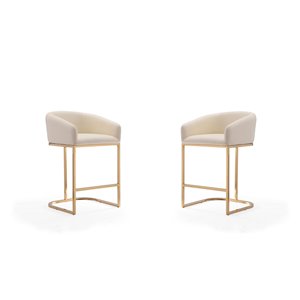 Manhattan Comfort Louvre 2-Pack Cream and Titanium Gold Counter Height (22-in to 26-in) Upholstered Bar Stool