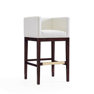 Manhattan Comfort Kingsley Ivory and Dark Walnut Bar Height (27-in to 35-in) Upholstered Bar Stool