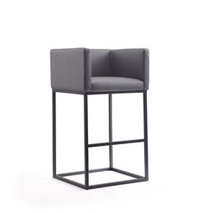 Manhattan Comfort Embassy Grey and Black Bar Height (27-in to 35-in) Upholstered Bar Stool