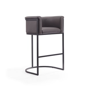 Manhattan Comfort Cosmopolitan Pebble and Black Bar Height (27-in to 35-in) Upholstered Bar Stool