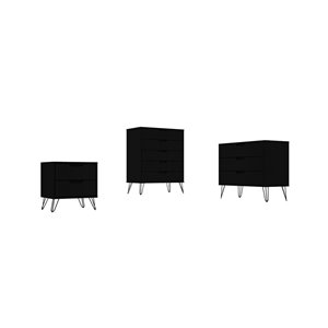 Manhattan Comfort Rockefeller Black 10-Drawer Dressers - Set of 3