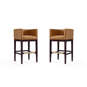 Manhattan Comfort Kingsley 2-Pack Camel and Dark Walnut Bar Height (27-in to 35-in) Upholstered Bar Stool