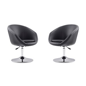 Manhattan Comfort Set of 2 Hopper Modern Black And Polished Chrome Faux Leather Accent Chair